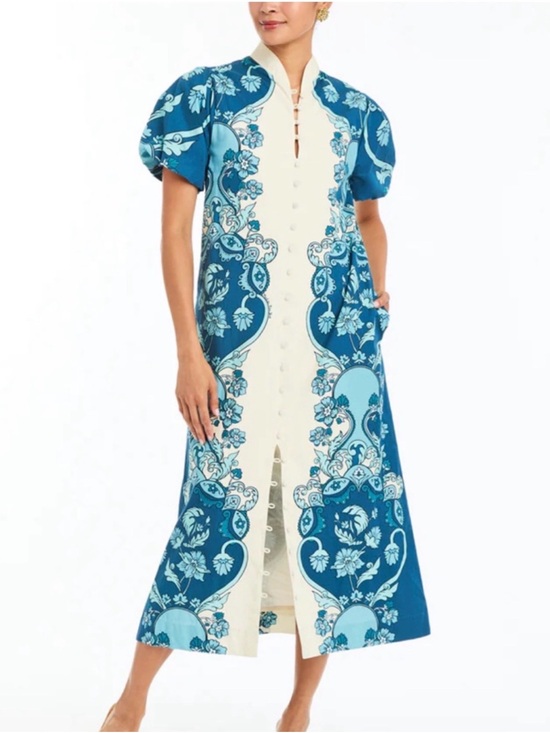 Mestiza New York Dresses & Skirts - Blue Floral Midi Dress with Button Front